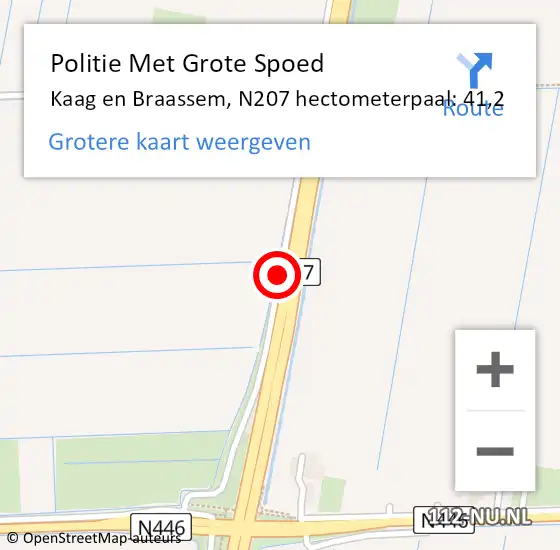 Locatie op kaart van de 112 melding: Politie Met Grote Spoed Naar Kaag en Braassem, N207 hectometerpaal: 41,2 op 8 september 2022 06:25
