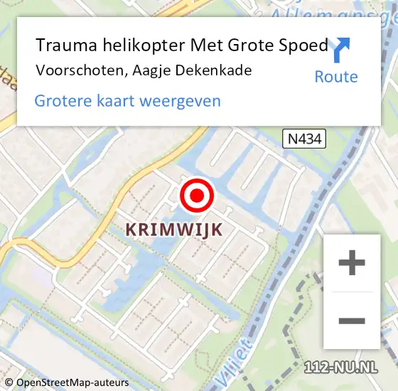 Locatie op kaart van de 112 melding: Trauma helikopter Met Grote Spoed Naar Voorschoten, Aagje Dekenkade op 8 september 2022 07:01