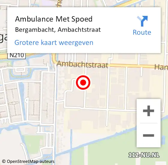 Locatie op kaart van de 112 melding: Ambulance Met Spoed Naar Bergambacht, Ambachtstraat op 8 september 2022 07:05