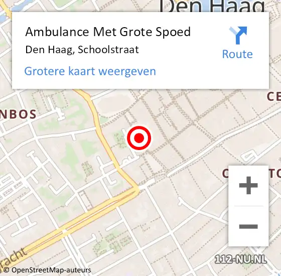 Locatie op kaart van de 112 melding: Ambulance Met Grote Spoed Naar Den Haag, Schoolstraat op 8 september 2022 08:03