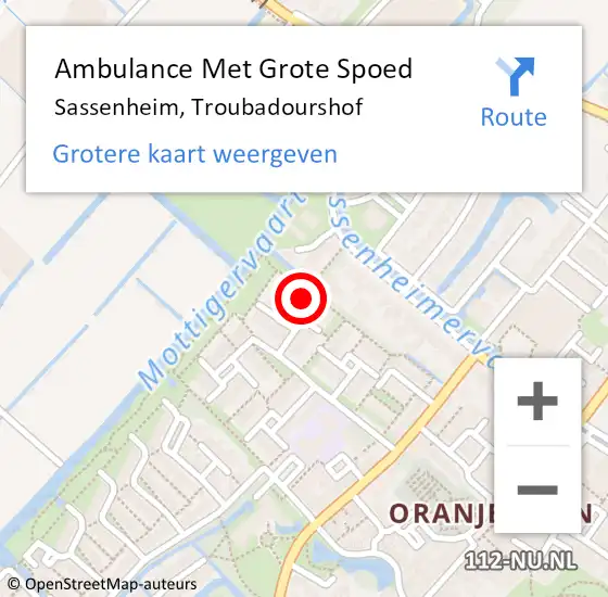 Locatie op kaart van de 112 melding: Ambulance Met Grote Spoed Naar Sassenheim, Troubadourshof op 8 september 2022 08:26