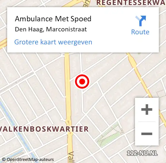 Locatie op kaart van de 112 melding: Ambulance Met Spoed Naar Den Haag, Marconistraat op 8 september 2022 08:26