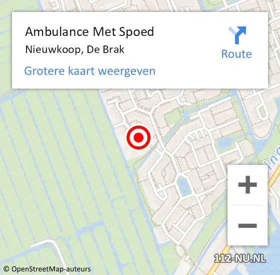 Locatie op kaart van de 112 melding: Ambulance Met Spoed Naar Nieuwkoop, De Brak op 8 september 2022 09:16