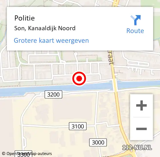 Locatie op kaart van de 112 melding: Politie Son, Kanaaldijk Noord op 8 september 2022 09:19