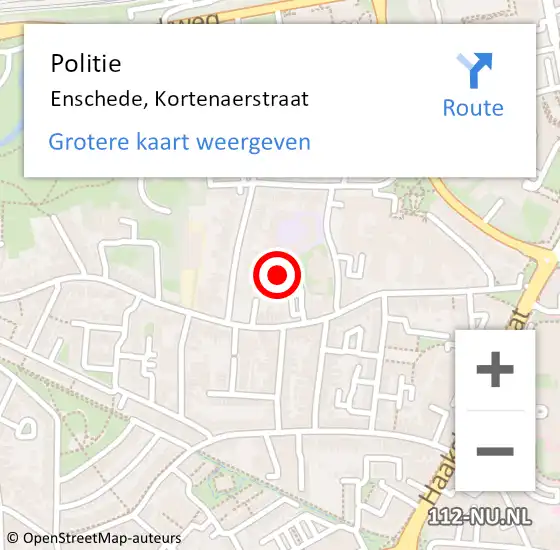 Locatie op kaart van de 112 melding: Politie Enschede, Kortenaerstraat op 8 september 2022 09:32