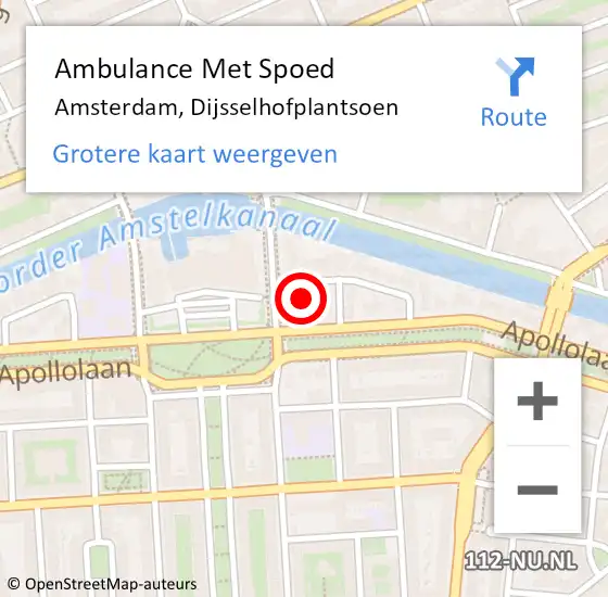 Locatie op kaart van de 112 melding: Ambulance Met Spoed Naar Amsterdam, Dijsselhofplantsoen op 8 september 2022 09:34