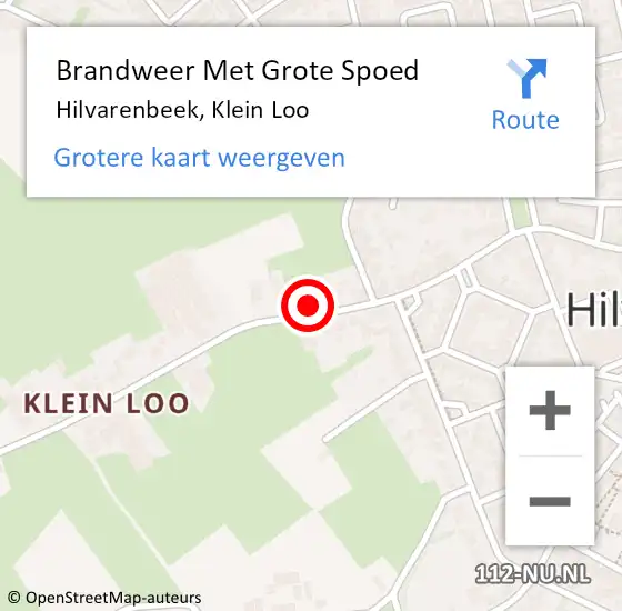 Locatie op kaart van de 112 melding: Brandweer Met Grote Spoed Naar Hilvarenbeek, Klein Loo op 8 september 2022 09:34