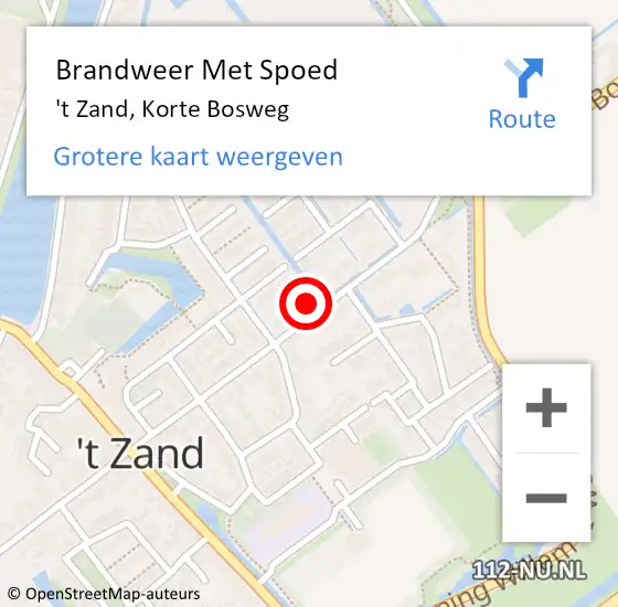 Locatie op kaart van de 112 melding: Brandweer Met Spoed Naar 't Zand, Korte Bosweg op 8 september 2022 09:37