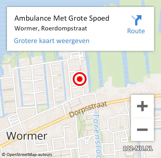 Locatie op kaart van de 112 melding: Ambulance Met Grote Spoed Naar Wormer, Roerdompstraat op 8 september 2022 10:11