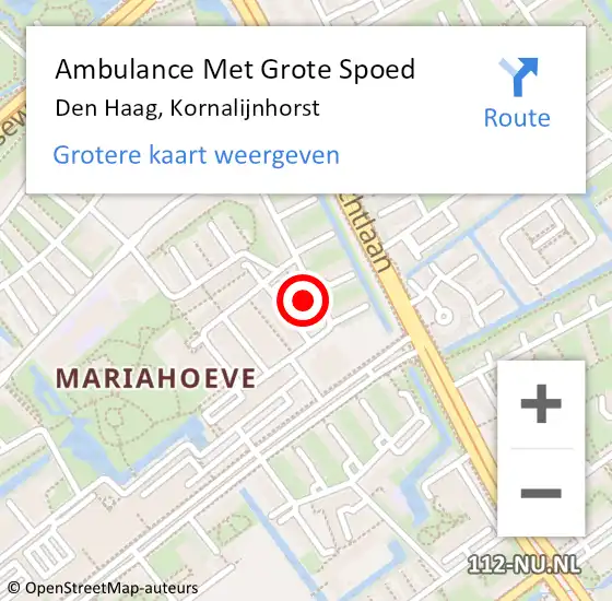 Locatie op kaart van de 112 melding: Ambulance Met Grote Spoed Naar Den Haag, Kornalijnhorst op 8 september 2022 10:38