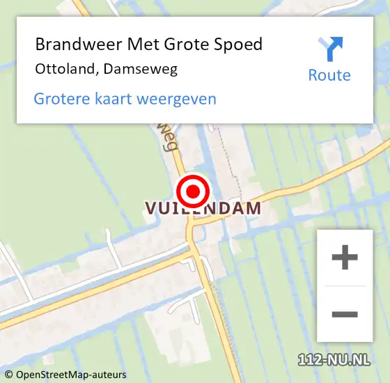 Locatie op kaart van de 112 melding: Brandweer Met Grote Spoed Naar Ottoland, Damseweg op 8 september 2022 10:46