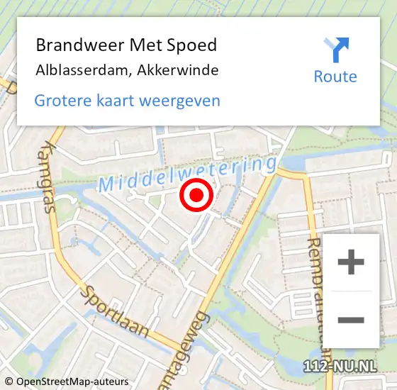 Locatie op kaart van de 112 melding: Brandweer Met Spoed Naar Alblasserdam, Akkerwinde op 8 september 2022 11:00