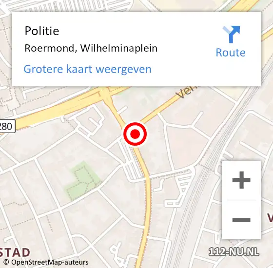 Locatie op kaart van de 112 melding: Politie Roermond, Wilhelminaplein op 8 september 2022 11:02