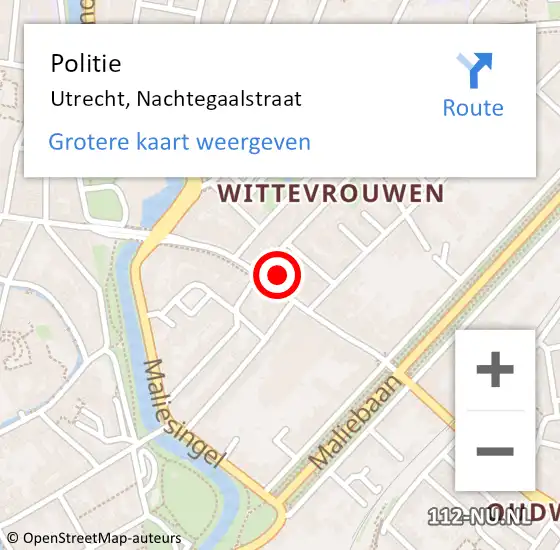 Locatie op kaart van de 112 melding: Politie Utrecht, Nachtegaalstraat op 8 september 2022 11:12