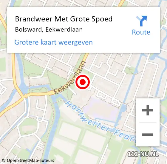 Locatie op kaart van de 112 melding: Brandweer Met Grote Spoed Naar Bolsward, Eekwerdlaan op 8 september 2022 11:34