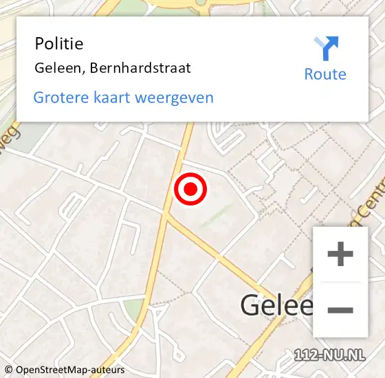 Locatie op kaart van de 112 melding: Politie Geleen, Bernhardstraat op 8 september 2022 11:41