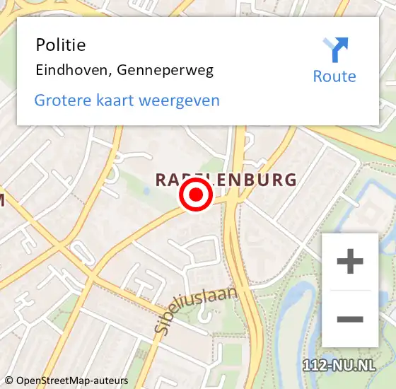 Locatie op kaart van de 112 melding: Politie Eindhoven, Genneperweg op 8 september 2022 12:15