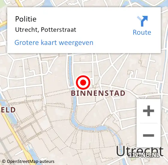 Locatie op kaart van de 112 melding: Politie Utrecht, Potterstraat op 8 september 2022 12:29