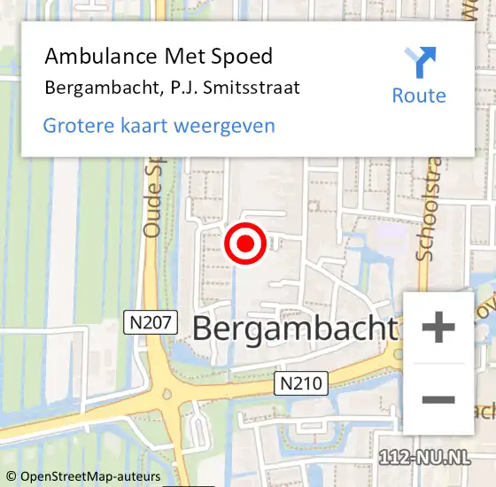 Locatie op kaart van de 112 melding: Ambulance Met Spoed Naar Bergambacht, P.J. Smitsstraat op 8 september 2022 12:33