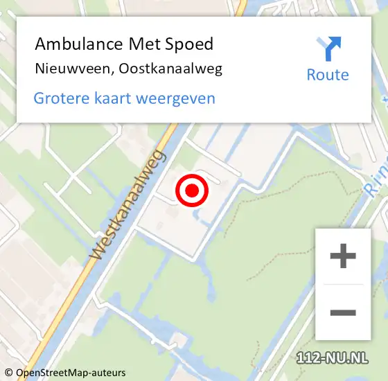 Locatie op kaart van de 112 melding: Ambulance Met Spoed Naar Nieuwveen, Oostkanaalweg op 8 september 2022 13:10