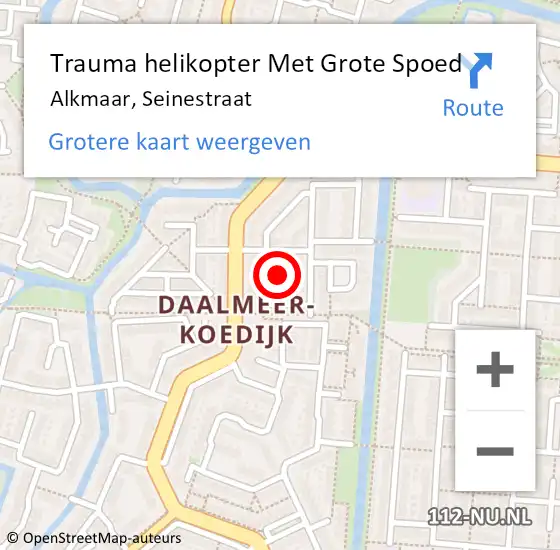 Locatie op kaart van de 112 melding: Trauma helikopter Met Grote Spoed Naar Alkmaar, Seinestraat op 8 september 2022 13:29