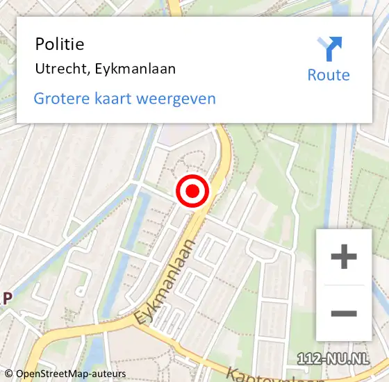 Locatie op kaart van de 112 melding: Politie Utrecht, Eykmanlaan op 8 september 2022 13:30