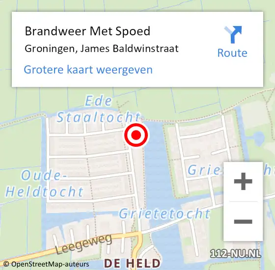 Locatie op kaart van de 112 melding: Brandweer Met Spoed Naar Groningen, James Baldwinstraat op 8 september 2022 13:34