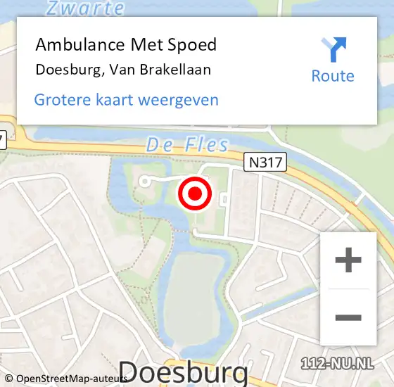 Locatie op kaart van de 112 melding: Ambulance Met Spoed Naar Doesburg, Van Brakellaan op 8 september 2022 14:06