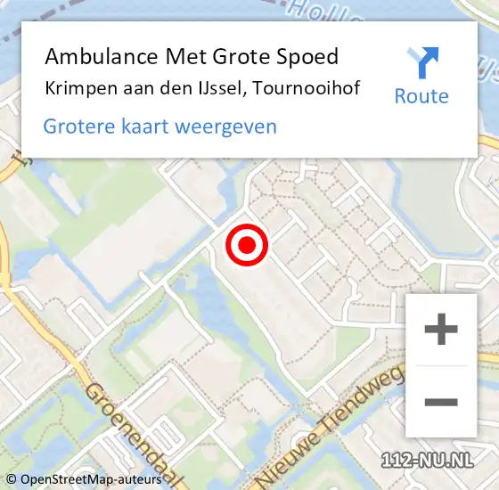 Locatie op kaart van de 112 melding: Ambulance Met Grote Spoed Naar Krimpen aan den IJssel, Tournooihof op 8 september 2022 14:34