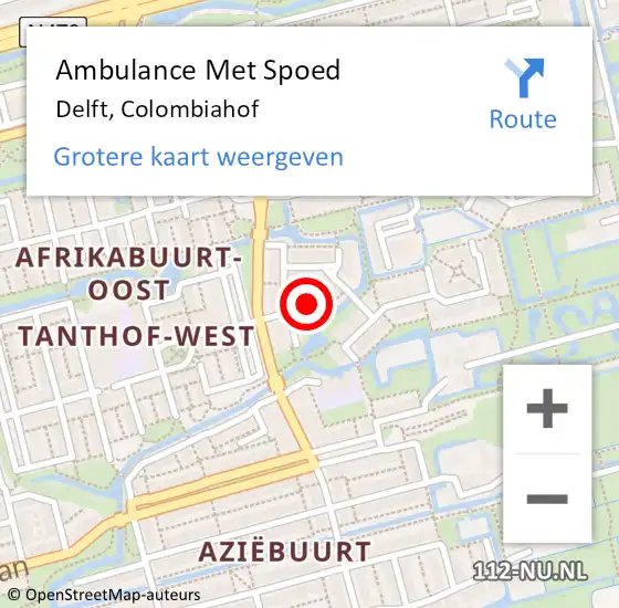 Locatie op kaart van de 112 melding: Ambulance Met Spoed Naar Delft, Colombiahof op 8 september 2022 14:39