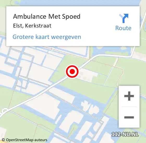 Locatie op kaart van de 112 melding: Ambulance Met Spoed Naar Elst, Kerkstraat op 8 september 2022 14:46