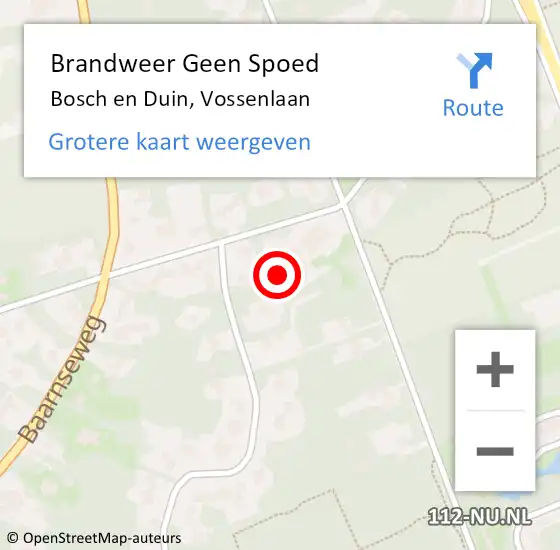 Locatie op kaart van de 112 melding: Brandweer Geen Spoed Naar Bosch en Duin, Vossenlaan op 8 september 2022 15:11