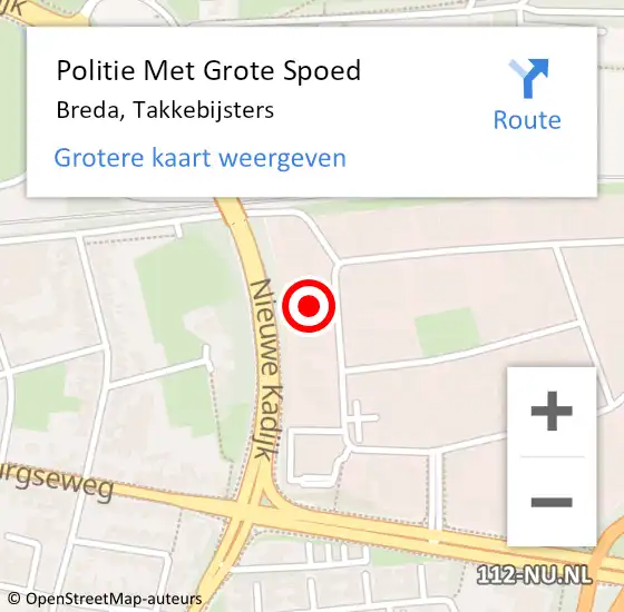 Locatie op kaart van de 112 melding: Politie Met Grote Spoed Naar Breda, Takkebijsters op 8 september 2022 15:15