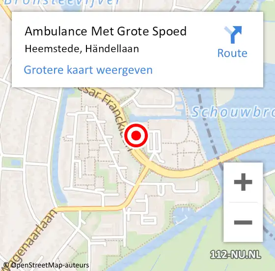 Locatie op kaart van de 112 melding: Ambulance Met Grote Spoed Naar Heemstede, Händellaan op 8 september 2022 15:38