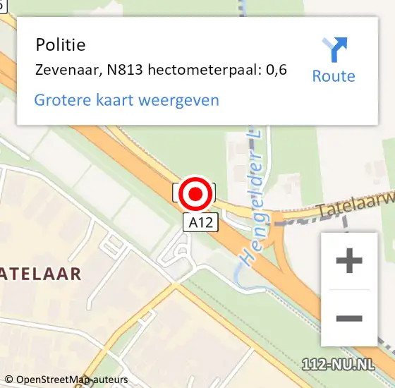 Locatie op kaart van de 112 melding: Politie Zevenaar, N813 hectometerpaal: 0,6 op 8 september 2022 15:40