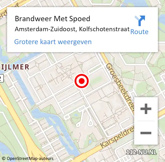 Locatie op kaart van de 112 melding: Brandweer Met Spoed Naar Amsterdam-Zuidoost, Kolfschotenstraat op 8 september 2022 16:02