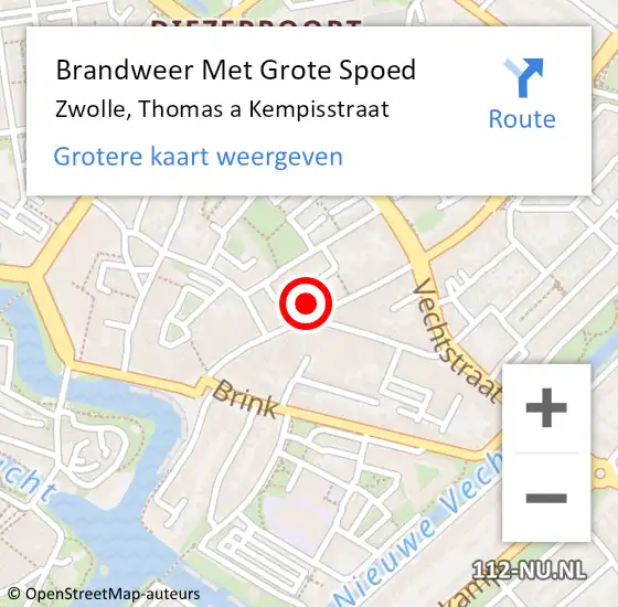 Locatie op kaart van de 112 melding: Brandweer Met Grote Spoed Naar Zwolle, Thomas a Kempisstraat op 8 september 2022 16:20