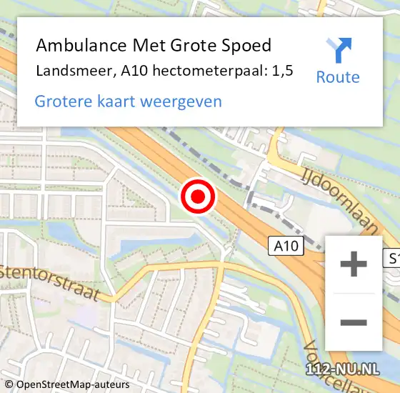 Locatie op kaart van de 112 melding: Ambulance Met Grote Spoed Naar Landsmeer, A10 hectometerpaal: 1,5 op 8 september 2022 16:28