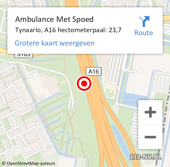 Locatie op kaart van de 112 melding: Ambulance Met Spoed Naar Tynaarlo, A16 hectometerpaal: 23,7 op 8 september 2022 16:30