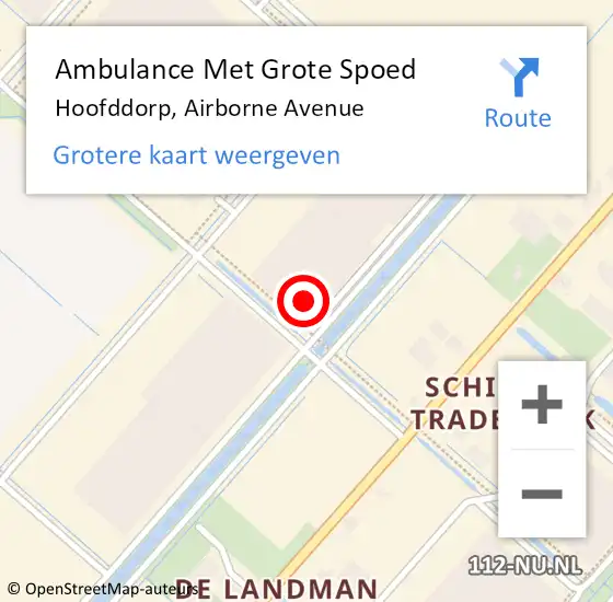 Locatie op kaart van de 112 melding: Ambulance Met Grote Spoed Naar Hoofddorp, Airborne Avenue op 8 september 2022 16:38