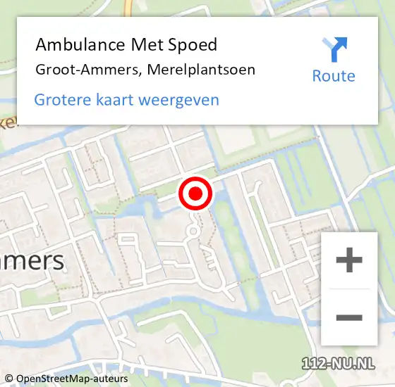 Locatie op kaart van de 112 melding: Ambulance Met Spoed Naar Groot-Ammers, Merelplantsoen op 8 september 2022 16:53