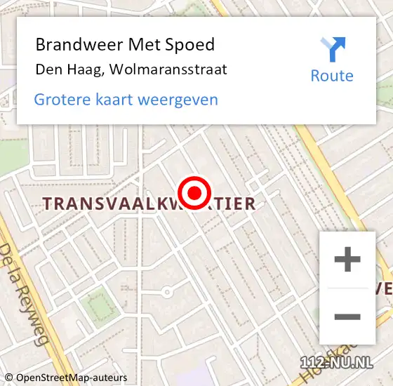 Locatie op kaart van de 112 melding: Brandweer Met Spoed Naar Den Haag, Wolmaransstraat op 8 september 2022 17:21
