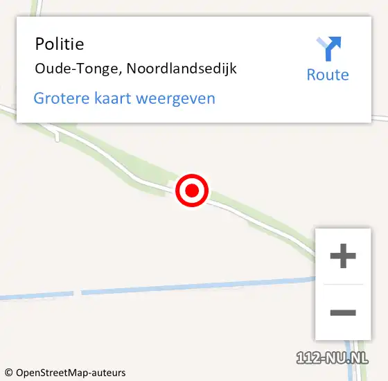 Locatie op kaart van de 112 melding: Politie Oude-Tonge, Noordlandsedijk op 8 september 2022 17:37