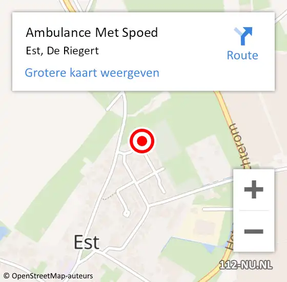 Locatie op kaart van de 112 melding: Ambulance Met Spoed Naar Est, De Riegert op 8 september 2022 18:10