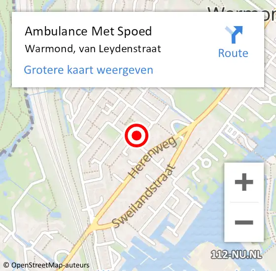 Locatie op kaart van de 112 melding: Ambulance Met Spoed Naar Warmond, van Leydenstraat op 8 september 2022 18:17