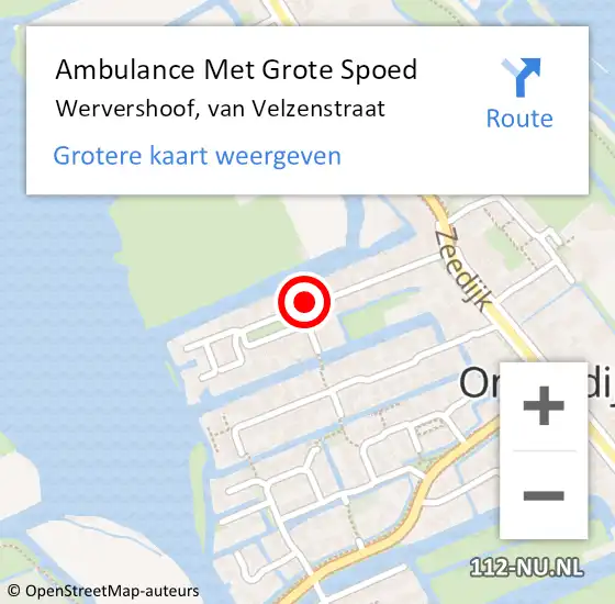Locatie op kaart van de 112 melding: Ambulance Met Grote Spoed Naar Wervershoof, van Velzenstraat op 8 september 2022 18:19