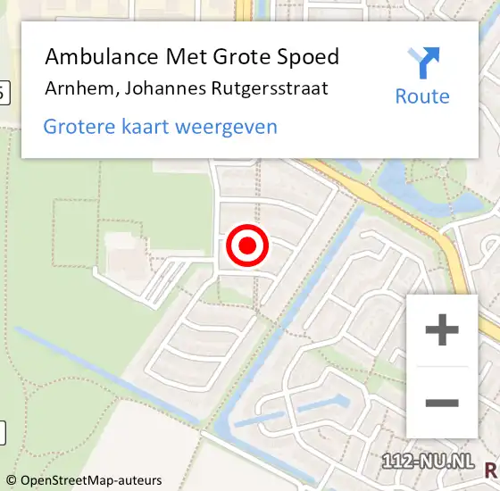 Locatie op kaart van de 112 melding: Ambulance Met Grote Spoed Naar Arnhem, Johannes Rutgersstraat op 8 september 2022 18:27