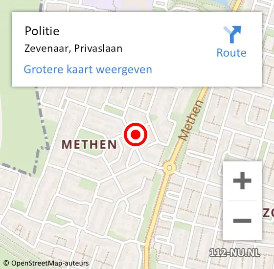 Locatie op kaart van de 112 melding: Politie Zevenaar, Privaslaan op 8 september 2022 18:30