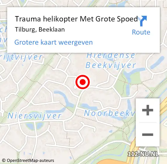 Locatie op kaart van de 112 melding: Trauma helikopter Met Grote Spoed Naar Tilburg, Beeklaan op 8 september 2022 18:39