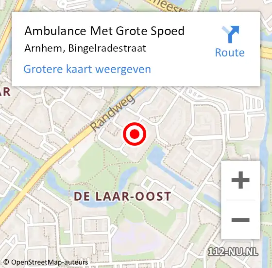 Locatie op kaart van de 112 melding: Ambulance Met Grote Spoed Naar Arnhem, Bingelradestraat op 8 september 2022 19:05